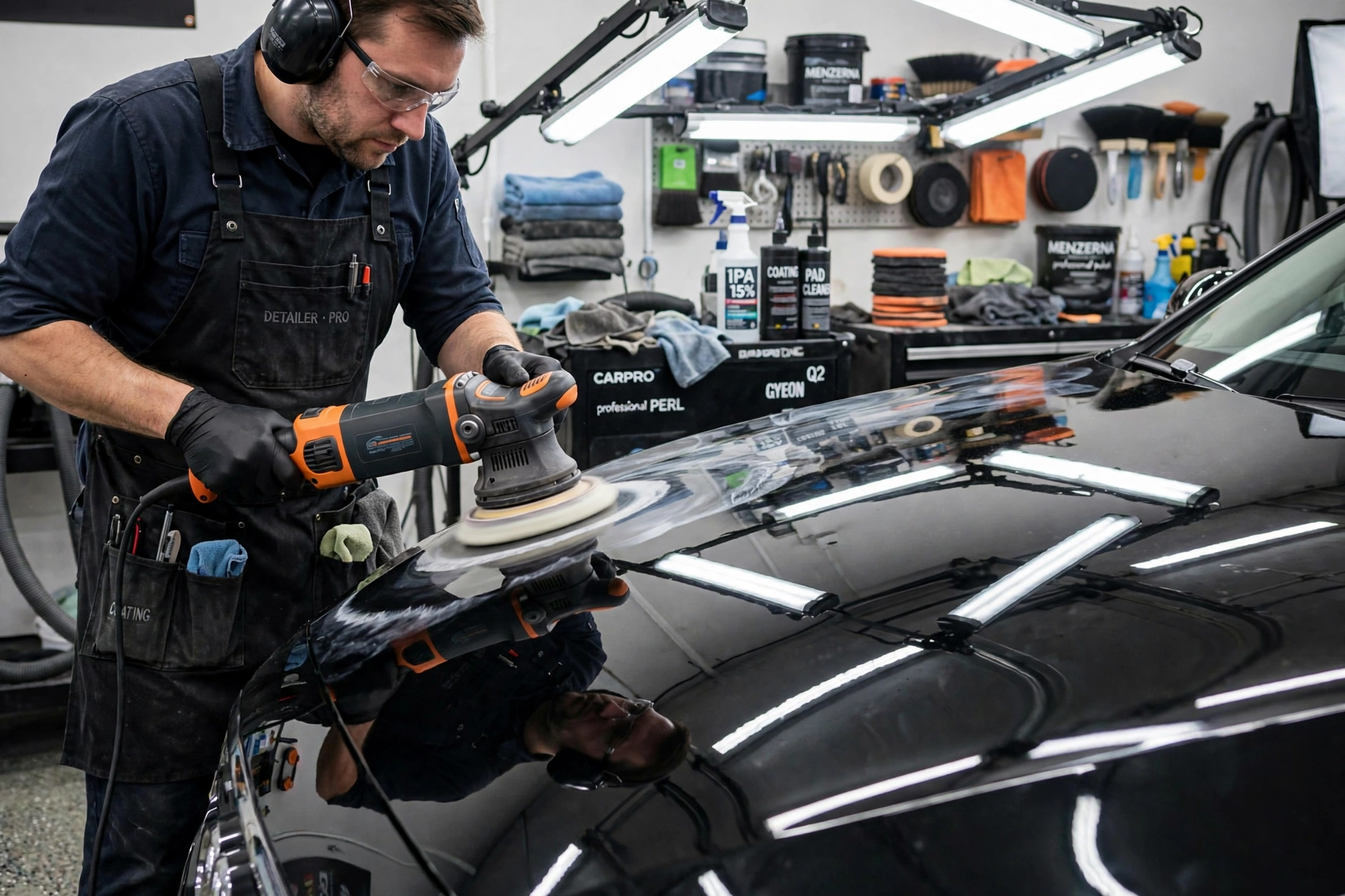 Machine polishing during paint correction — swirl removal